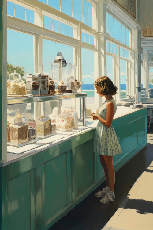 Leinwand Poster, Bilder Ice Cream Sunday in the style of Edward Hopper, 60 × 90 cm