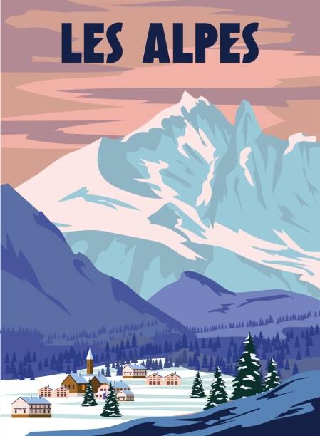Leinwand Poster, Bilder Les Alpes Ski resort poster, retro., VectorUp, 65 × 90 cm