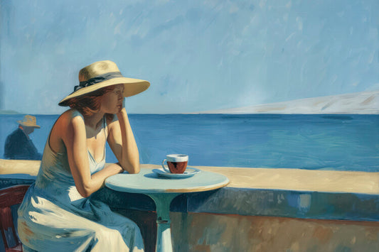 Leinwand Poster, Bilder Serenity by the Sea in the style of Edward Hopper, 90 × 60 cm