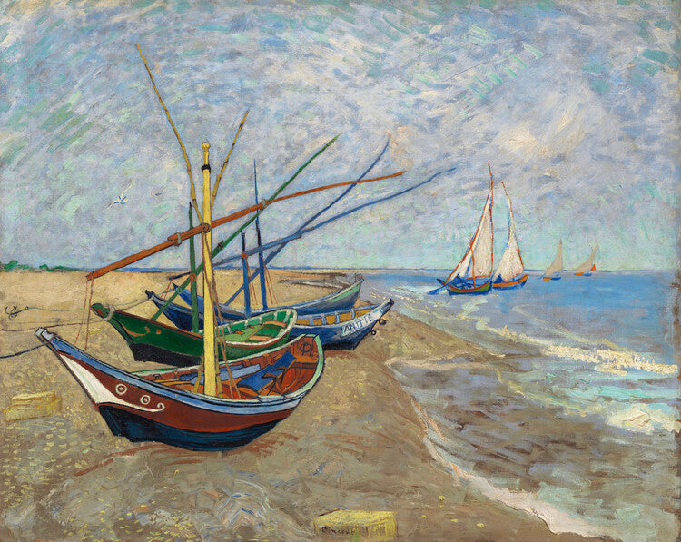 Fishing Boats on the Beach at Saintes-Maries-de-la-Mer, Vincent van Gogh Poster, Plakat, 40 × 30 cm