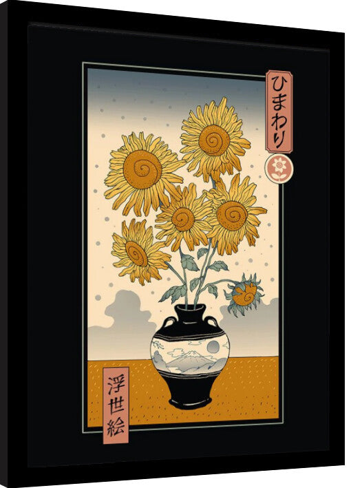 Vincent Trinidad - Sunflowers Ukiyoe Gerahmte Poster, Bilder, 34.3 × 44.5 cm