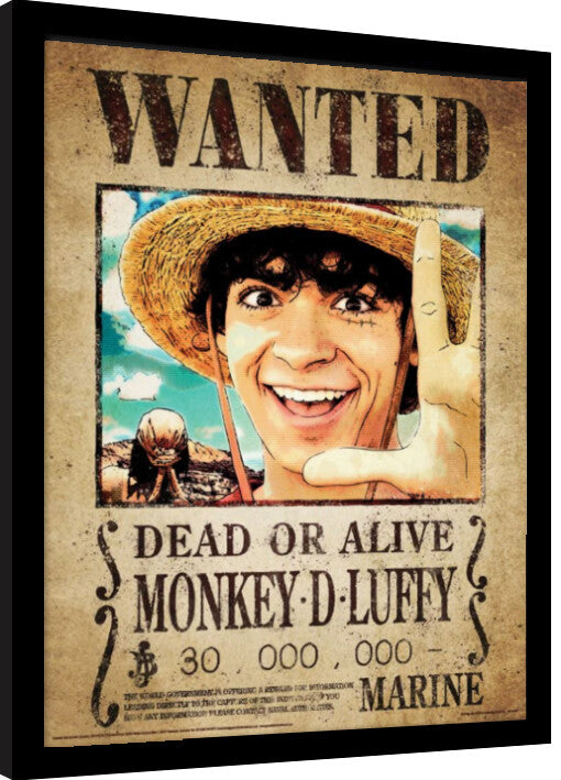 One Piece Live Action - Luffy Wanted Poster Gerahmte Poster, Bilder, 34.3 × 44.5 cm