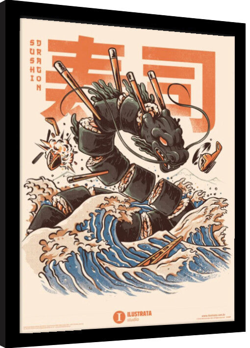 Ilustrata - Sushi Dragon Gerahmte Poster, Bilder, 34.3 × 44.5 cm