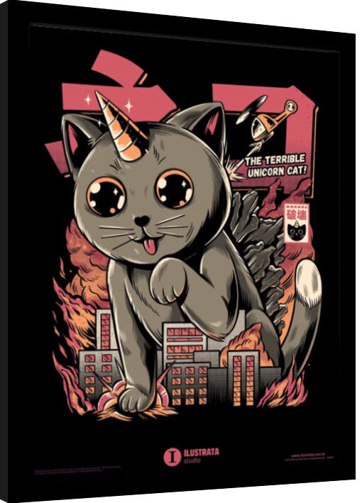 Ilustrata - Catzilla Gerahmte Poster, Bilder, 34.3 × 44.5 cm