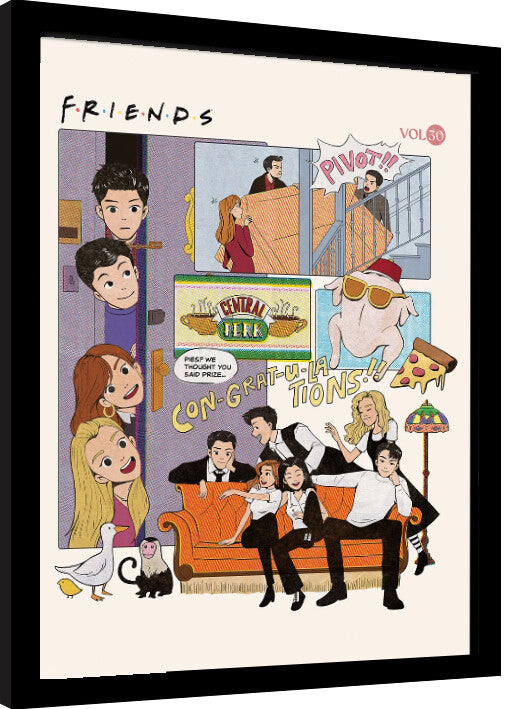 Friends 30 Years - Comic Gerahmte Poster, Bilder, 34.3 × 44.5 cm