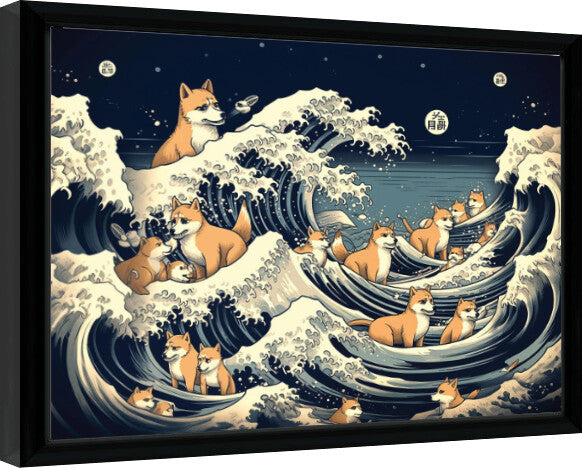 Wave Collection - Shiba Waves Gerahmte Poster, Bilder, 44.5 × 34.3 cm