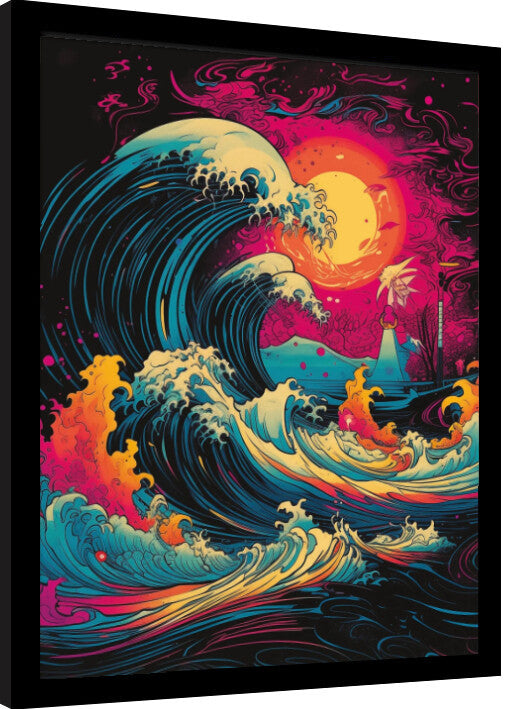 Wave Collection - Neon Whirlpool Gerahmte Poster, Bilder, 34.3 × 44.5 cm