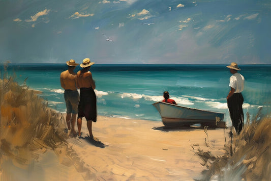 Leinwand Poster, Bilder A day at the Beach in the style of Edward Hopper, 90 × 60 cm