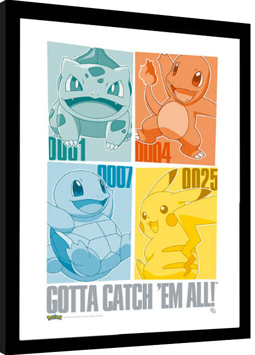 Pokemon - Pikachu & Kanto Starters Gerahmte Poster, Bilder, 34 x 44,2 cm
