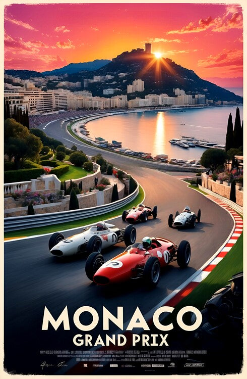 Leinwand Poster, Bilder Vintage-Inspired Monaco Grand Prix Illustration, 60 × 90 cm