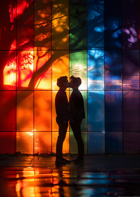 Leinwand Poster, Bilder Gay Love infront of Stained Glass, 65 × 90 cm