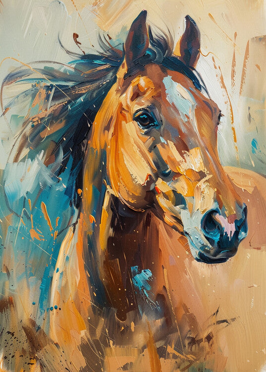 Leinwand Poster, Bilder Thoroughbred Horse Oil Painting Portrait, 65 × 90 cm