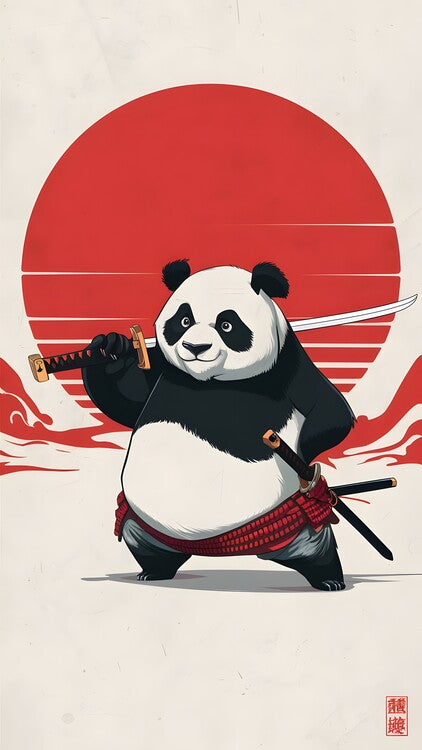 Leinwand Poster, Bilder Japanese Samurai Panda, 50 × 90 cm