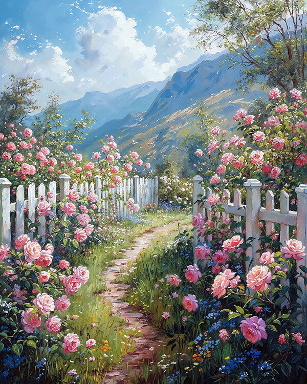 Leinwand Poster, Bilder Antique Floral Canvas Depicting a Picturesque Countryside La, 70 × 90 cm