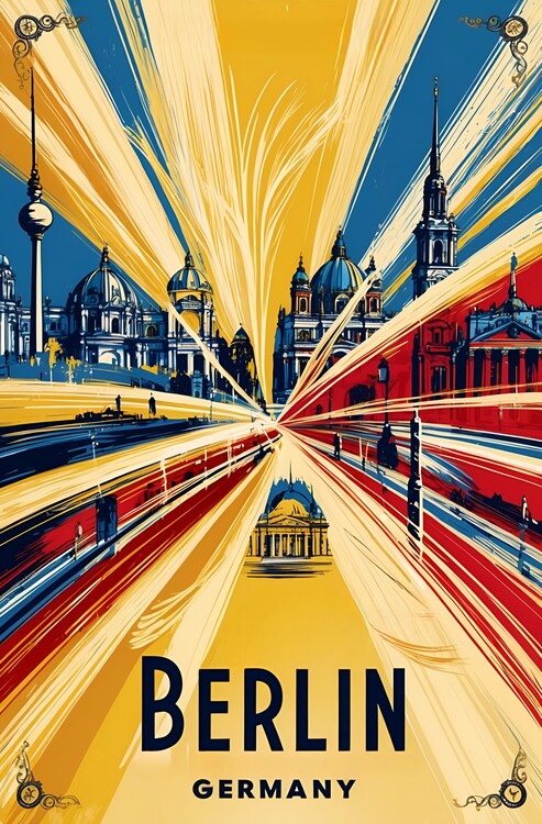 Leinwand Poster, Bilder Vintage Berlin Illustration – Retro Art of Germany's Capital, 60 × 90 cm