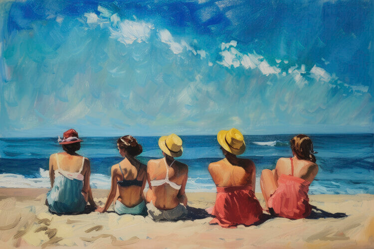 Leinwand Poster, Bilder Ladies Beach Day in the style of Edaerd Hopper, 90 × 60 cm