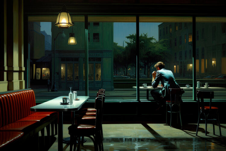 Leinwand Poster, Bilder One Hour Late in the style of Edward Hopper, 90 × 60 cm