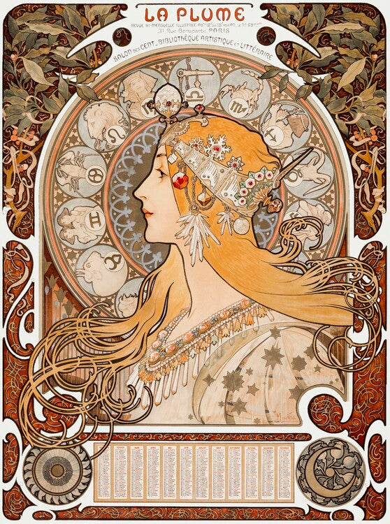 Poster for the magazine “La plume”, Alfons Mucha Poster, Plakat, 30 × 40 cm