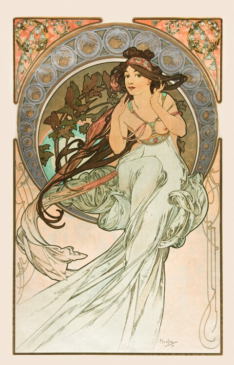 La musique Lithographs series, Alfons Mucha Poster, Plakat, 26.7 × 40 cm
