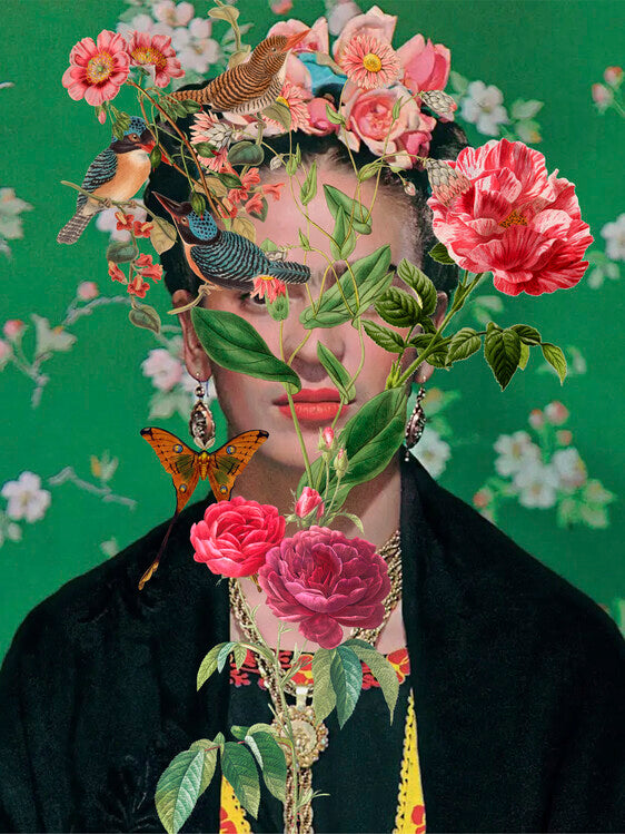 Leinwand Poster, Bilder frida kalho collage flowers, 60 × 80 cm