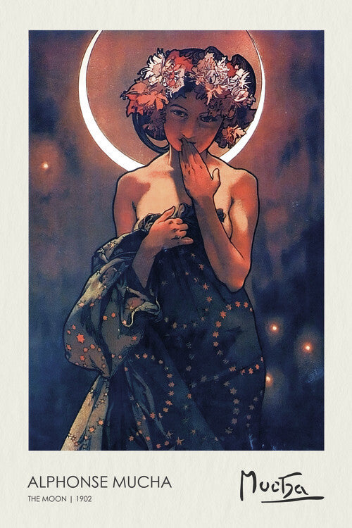 The Moon (The Moon and The Stars Series) 1902, Alphonse Mucha Poster, Plakat, 26.7 × 40 cm