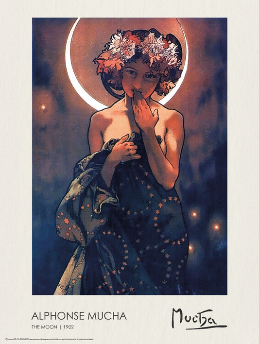 The Moon (The Moon and The Stars Series) 1902, Alphonse Mucha Poster, Plakat, 45 × 60 cm