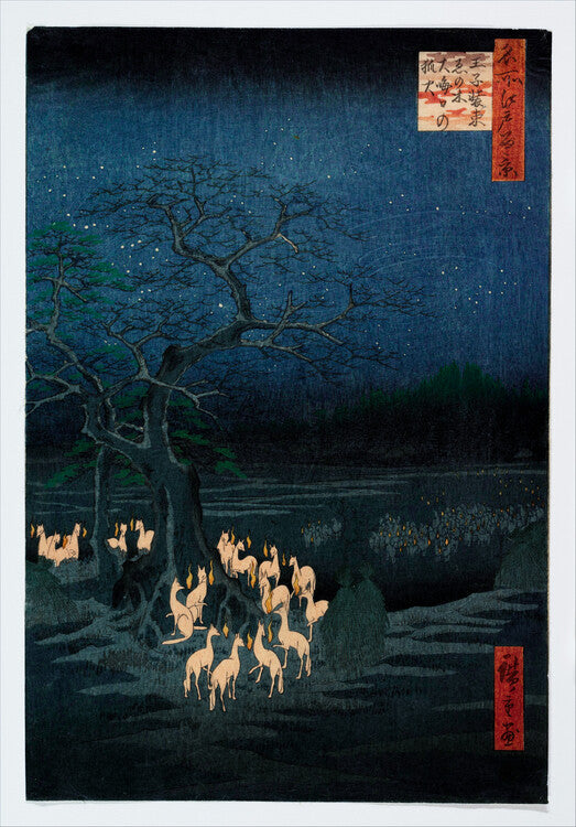 Leinwand Poster, Bilder New Years Eve Foxfire, Utagawa Hiroshige, 70 × 100 cm