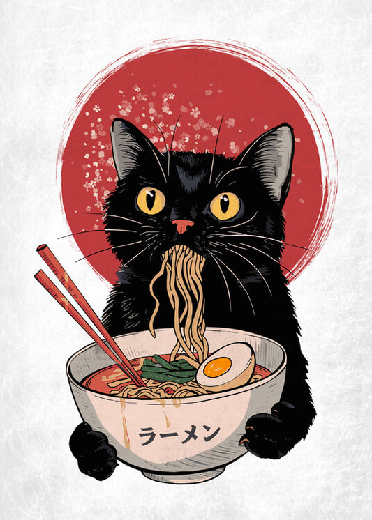 Leinwand Poster, Bilder Cat Ramen Japan, 65 × 90 cm