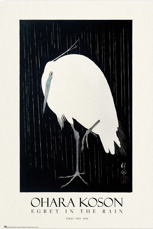 Ohara Koson - Egret in the Rain Poster, Plakat, 61 × 91.5 cm