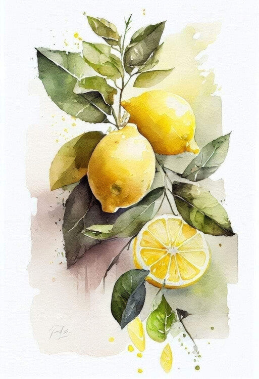 Leinwand Poster, Bilder Watercolor Painting of Lemons, kitchen food wall decoration, 60 × 90 cm