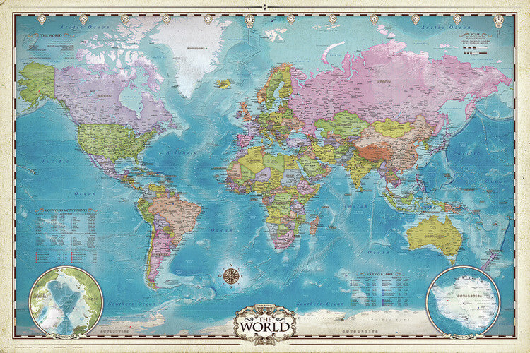 Weltkarte mit Polen Poster, Plakat, 91.5 × 61 cm