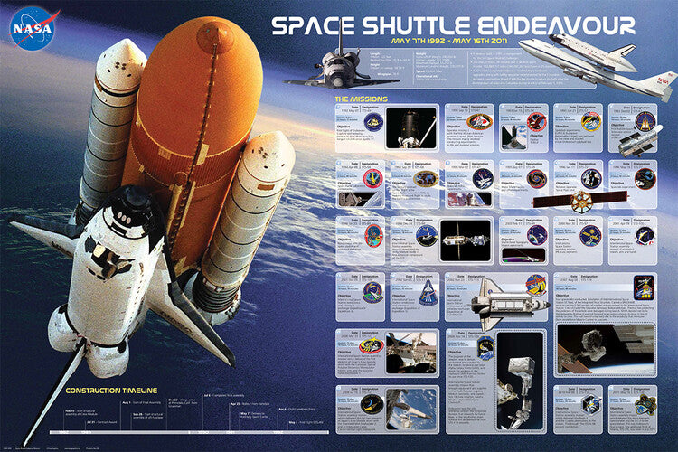 Space Shuttle Endeavour - Missionen Poster, Plakat, 91.5 × 61 cm
