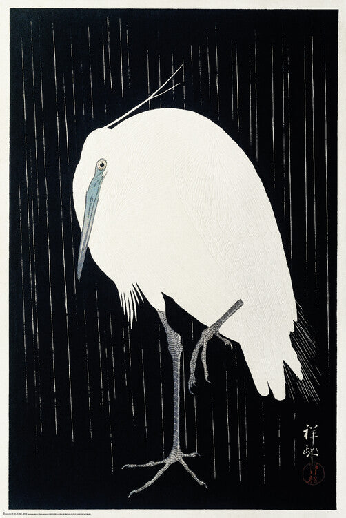 Ohara Koson - Egret in the Rain Poster, Plakat, 61 × 91.5 cm