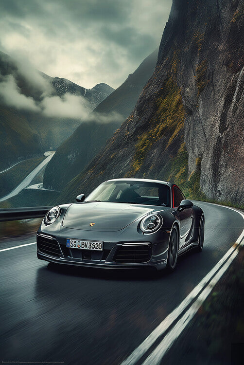 Sport Car 911 racing in the Mountains Poster, Plakat, 61 × 91.5 cm
