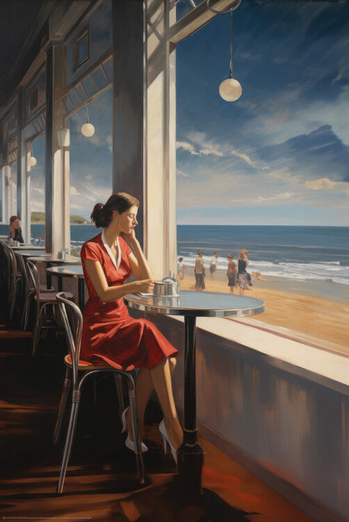 Contemplation Girl in style of Edward Hopper Poster, Plakat, 61 × 91.5 cm