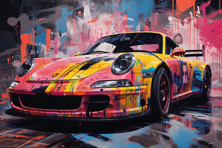 Sport Car GT911 in Graffiti Style Poster, Plakat, 91.5 × 61 cm