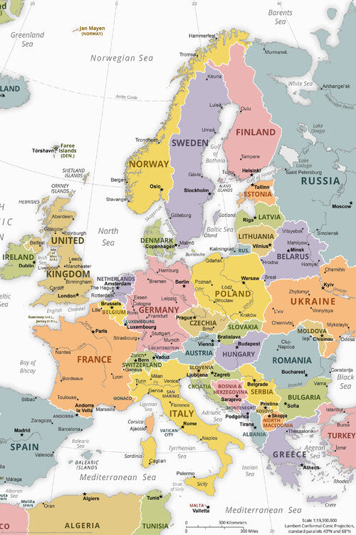 Europakarte - politisch Poster, Plakat, 61 × 91.5 cm