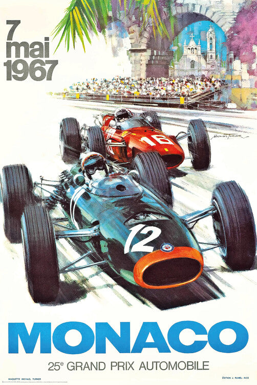 1967 Monaco Grand Prix Racing Poster, Plakat, 61 × 91.5 cm