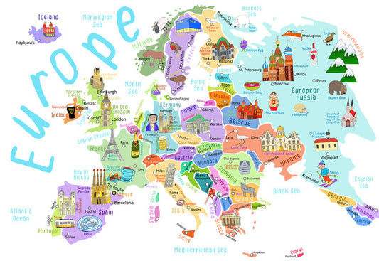 Leinwand Poster, Bilder Illustrated Map of Europe by Map, Carla Daly, 100 × 70 cm