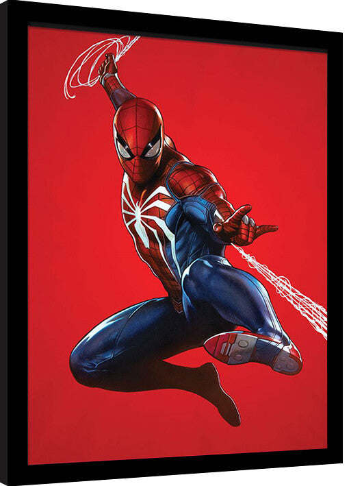 Spider-Man - Red Background Gerahmte Poster, Bilder, 34.3 x 44.5 cm