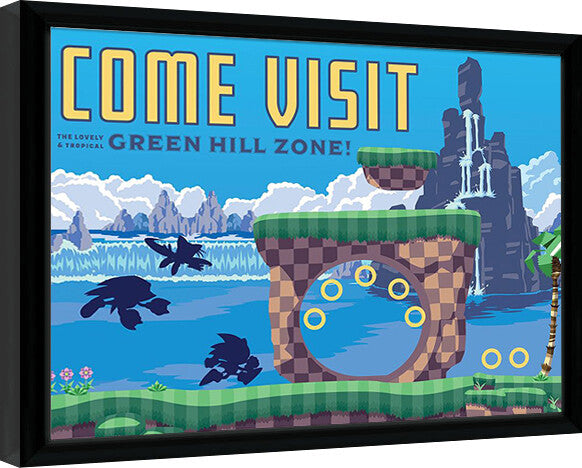 Sonic the Hedgehog - Come Visit Green Hill Zone Gerahmte Poster, Bilder, 44.5 x 34.3 cm