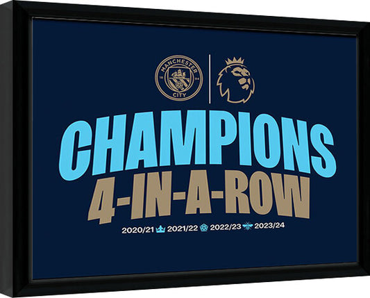 Manchester City - 4 In A Row Gerahmte Poster, Bilder, 44.5 x 34.3 cm
