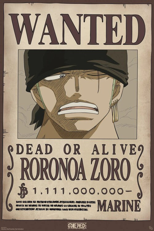 One Piece - Wanted Zoro Wano Poster, Plakat, 61 × 91.5 cm