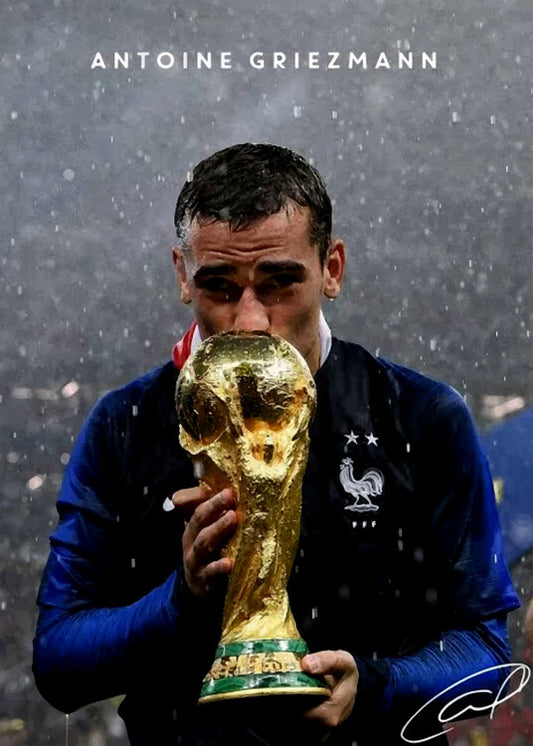 Leinwand Poster, Bilder Footballer Trending Antoine Griezmann World Cup Thropy, 65 × 90 cm