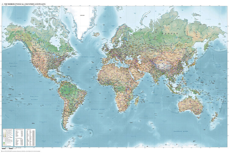 Mercator World Map (Physical, Political, Population) From Janwillemvanaalst Poster, Plakat, 61 × 91.5 cm