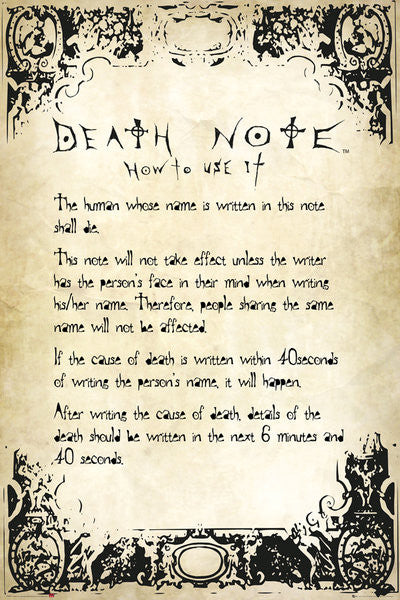 Death Note - Rules Poster, Plakat