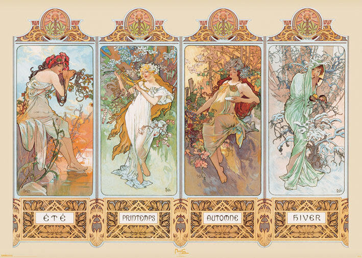 Alfons Mucha - Four Seasons Poster, Plakat, 91.5 × 61 cm