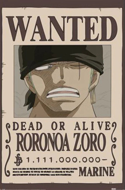 One Piece - Wanted Zoro Poster, Plakat, 61 × 91.5 cm