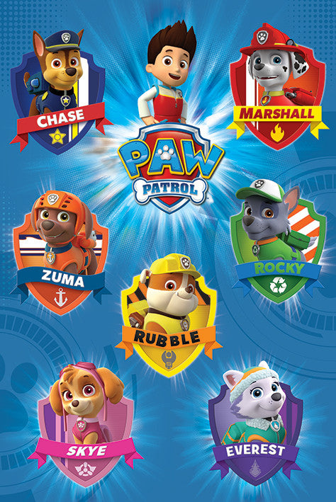 Paw Patrol - Crests Poster, Plakat, 61 × 91.5 cm