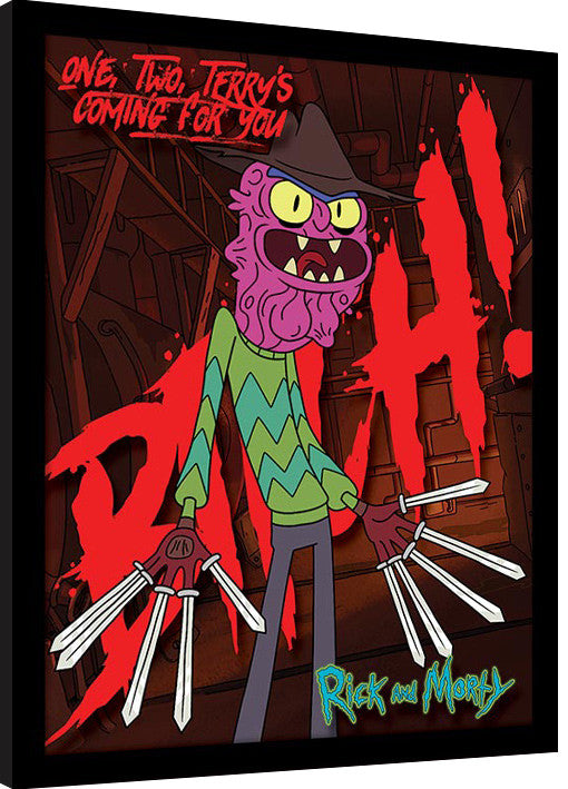 Rick and Morty - Scary Terry Gerahmte Poster, Bilder, 34.3 × 44.5 cm